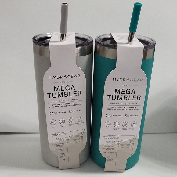 Mega Tumbler Set 42 OZ - Grey and Teal - Picture 1 of 4